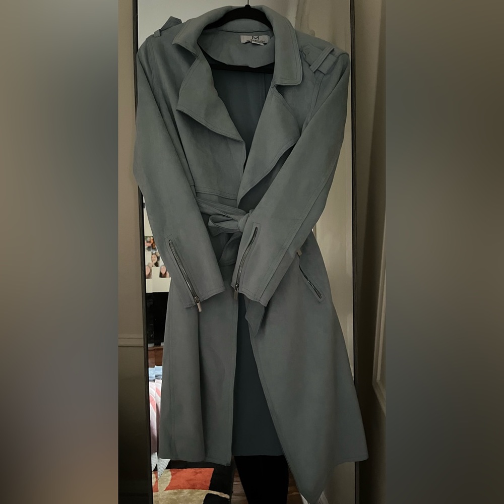 Magaschoni Suede Trench Coat in Dusty Blue